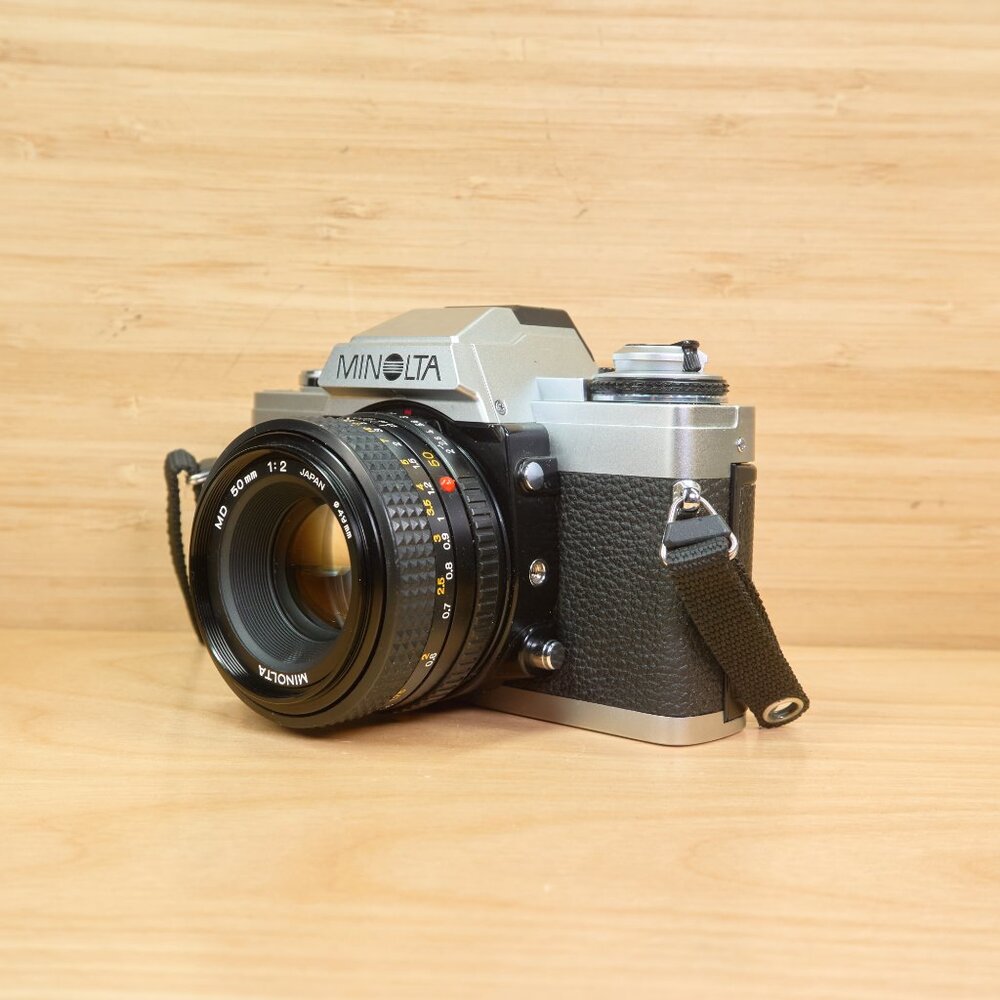 Vintage Minolta XG-M 35mm SLR Film Camera with 50mm f2 MD Lens, Made in Japan